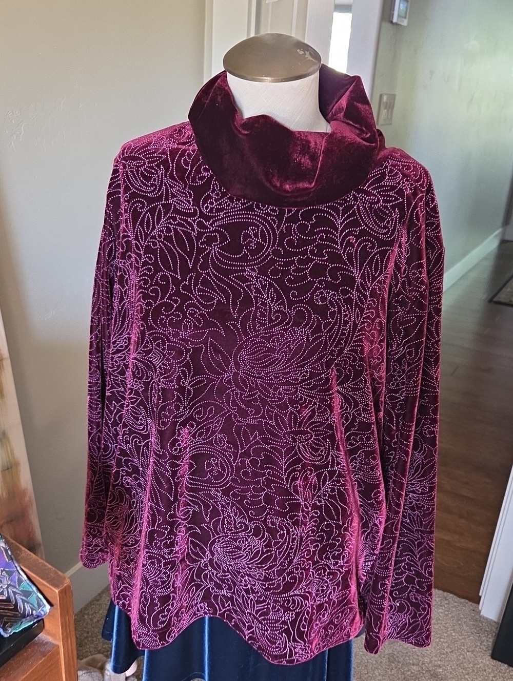 Coldwater Creek Velvet Cowl Neck Sweater - Wine Size Large